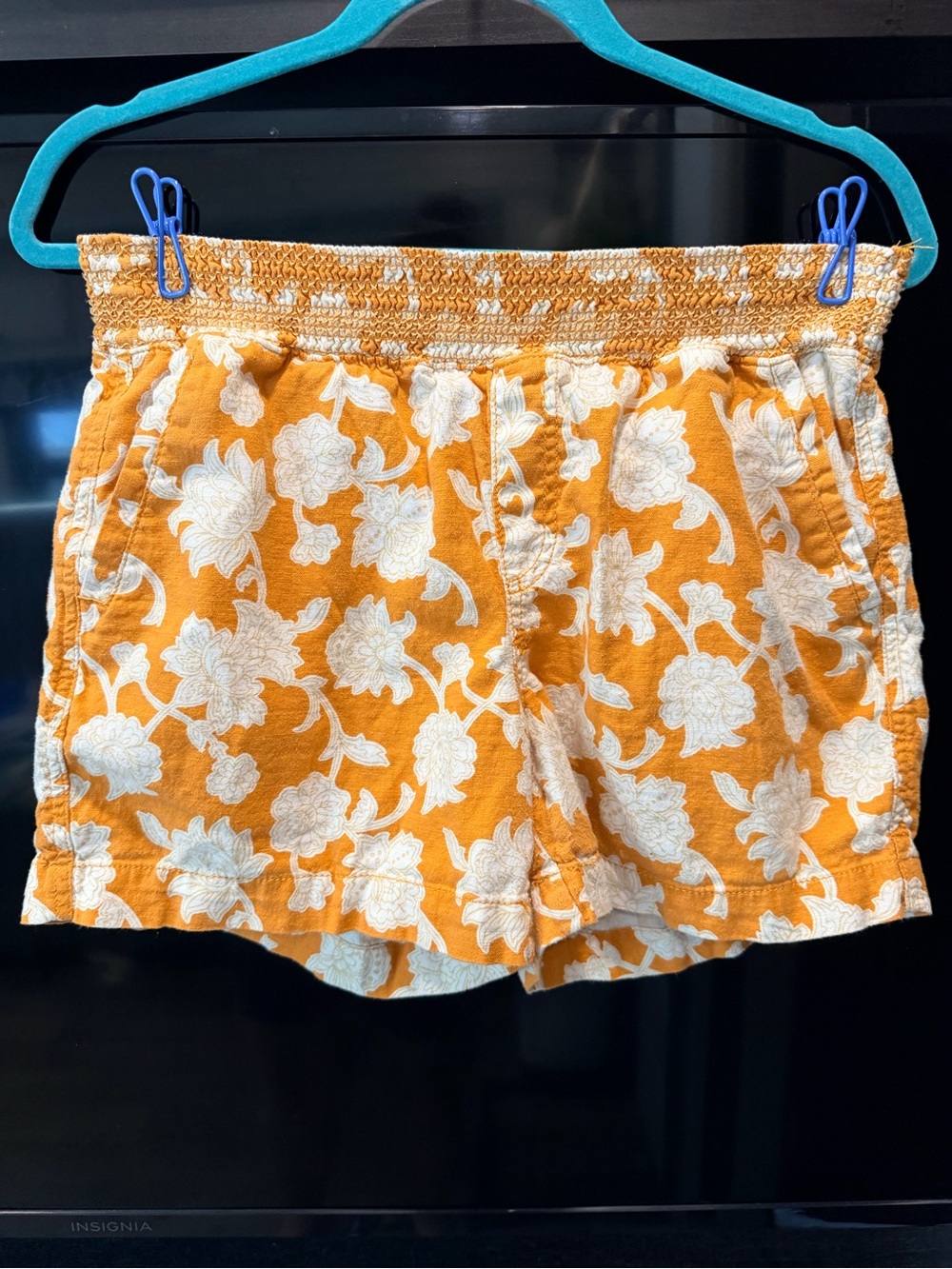 Briggs New York Orange Floral Smocked-Waist Shorts